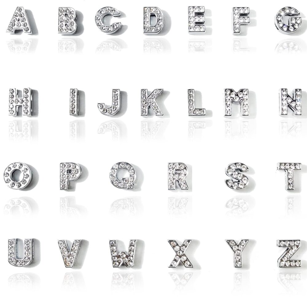 7688 104PCS 8mm Full Rhinestones Slide Alphabet Letters Charms A-Z Alphabet